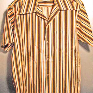Dune Buggy Mod Brown White and Orange Vertical Striped 1950/60's Short Sleeve Shirt