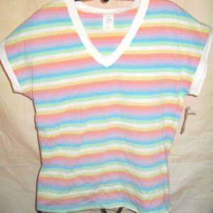 Vintage V Neck Cropped Sleeve Rainbow Top NOS