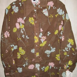 Vintage Julius Garfinckel Sheer Brown Pastel Flowers LS Blouse