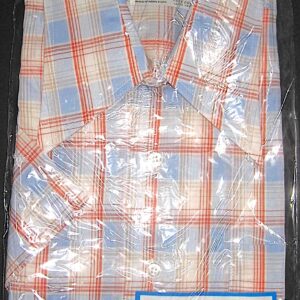 Campus Man-Fit Block Striped Plaid Short Sleeve Shirt NOS