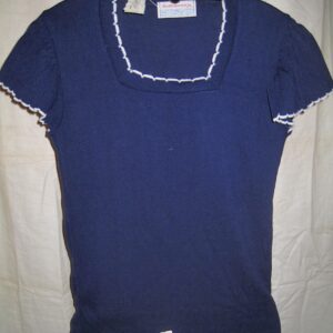 Donnkenny Vintage Stretch Orlon Blue White Stitched Trim Top