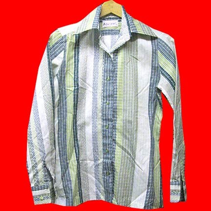 Adelaar multi Green rows of apostrophes in different directions long sleeve blouse