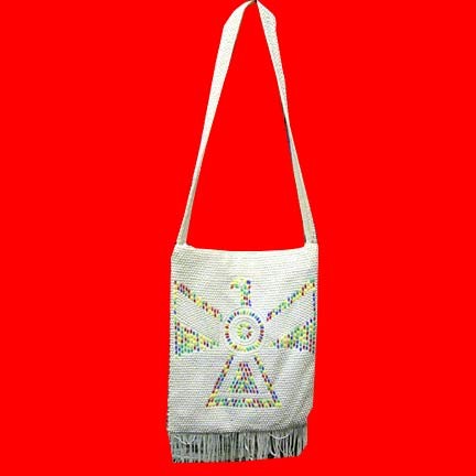 Phoenix in color beads beaded shoulder bag with fringe ends