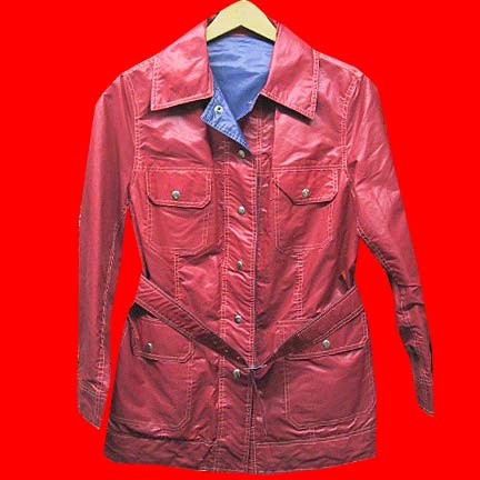 Montgomery Ward reversible Red with Blue with White piping mod lightweight raincoat with belt