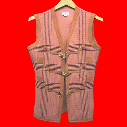 Salmon with Orange Suede edging and blocks in Black grid work mod gold hook closure full vest
