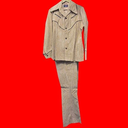 Campus suede look gold jacket and bell bottom pants suit with western brown slit pockets