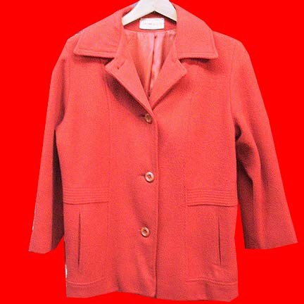 Herman Kay Orangeish Red woman's wool jacket with slit side pockets with striations above