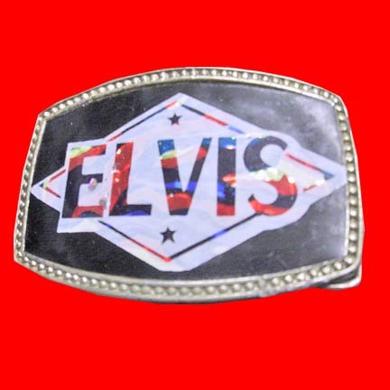 Elvis with Psychedelic foil background in Metal Belt Buckle