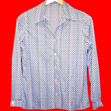 White and various Blue with Green colored bubbles vertical pattern Disco long sleeve Blouse