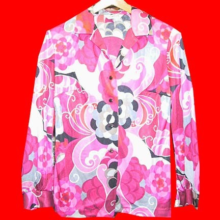 Pykettes Super Mod swirling Pink and Red Flowers and swirls long sleeve Blouse