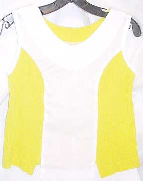 Yellow with White Wedge front and sleeveless edging Tank Top Blouse