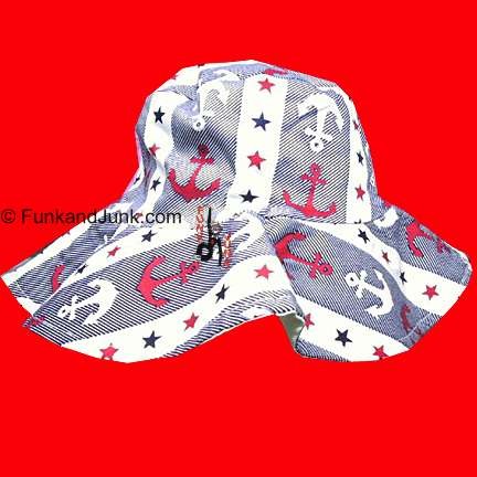 Red White and Blue band with Ship's Anchors and Stars Patriotic floppy brim hat