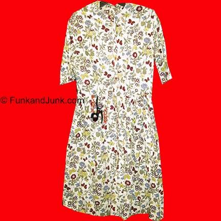 Lady Bird Classics Off White with Flower fields and Red Butterflies button front Shirt waist 40/50's dress