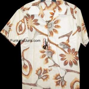 Vintage Sun Dek White with Brown reverse print Hawaiian shirt