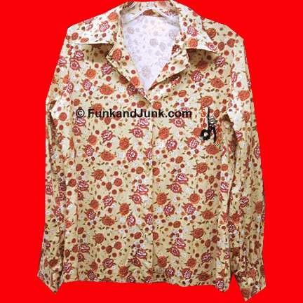 Tan with Orange and Red blooms and Brown leaves long sleeve blouse