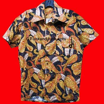 Black with Gold and Tan large Paisley with floral inside Hawaiian shirt