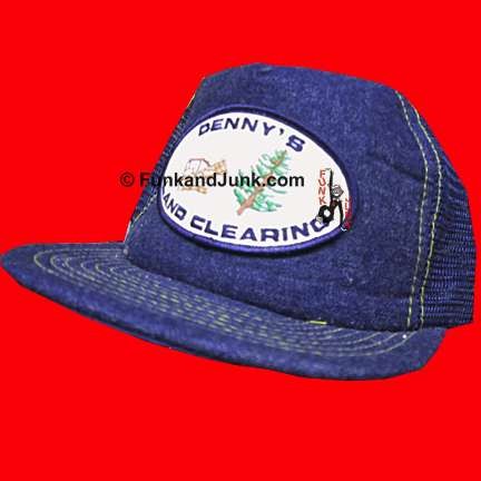 Denny's Land Clearing Bulldozer toppling tree patch Denim stitched trucker cap Baseball