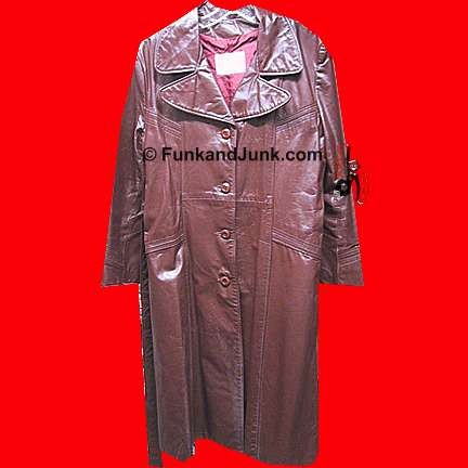 Olympic Brown full length Leather Woman's Trench coat with double v collar and belt