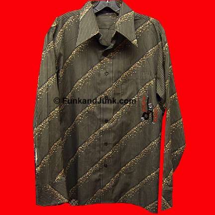 Media Black with Tan vertical lines and Confetti pattern Diagonals Long Sleeve Shirt