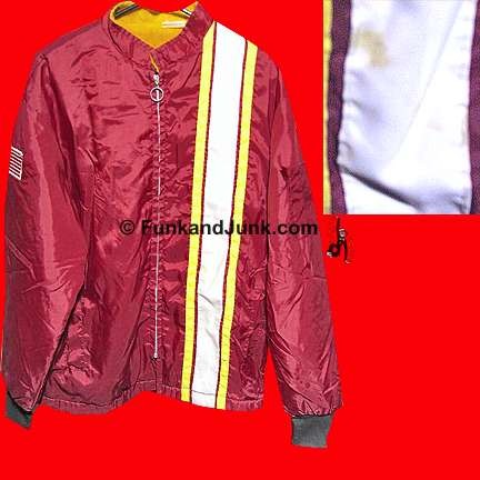 Great Lakes Ruby with Yellow and White chest Racing Stripes and American Flag Arm patch Lined Zipper front Racing Jacket