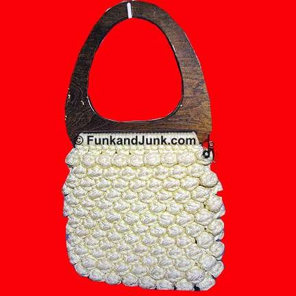 Heavy Macrame' with Large Curving Wood Handles Hippy Purse