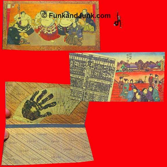 Early 1970's Japanese Sumo Wrestler and Samurai with Japan Design Cloth Bifold Wallet