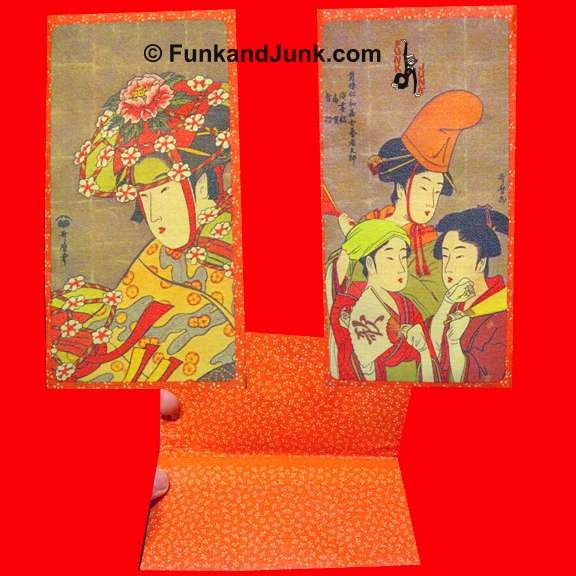Early 1970's Japanese Gossiping Women with Geisha Cloth Bifold Wallet