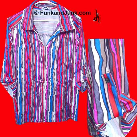 Teddi of California Bright Florissant look irregular Vertical Stripped Short Sleeve Blouse