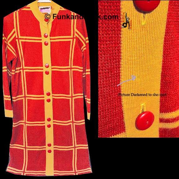 Frankin Simon Silverworm 60's Red Orange with Yellow Box Design and Trim Knit Orange Button Front Dress