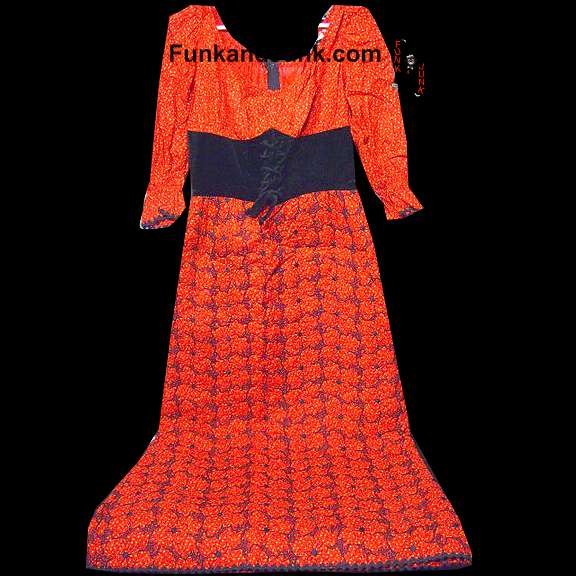 Tracy Petites Classic Quilted look Red with Black center and Yellow Spots Flowered Bottom Peasant Dress