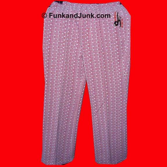 Red with White irregular Grid Overlay with Occasional White Blocks Stretch Pants