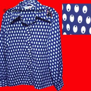 Lady Arrow Blue with White Alternating "Olives" Pattern Long Sleeve Blouse