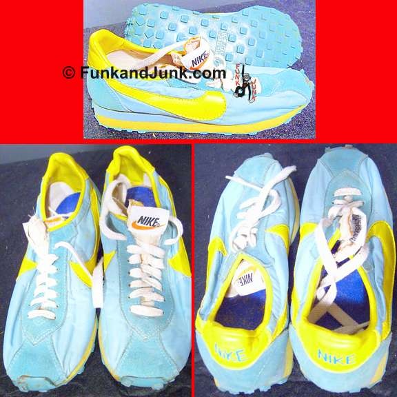 Vintage Nike Lady's Waffle Racer Blue Suede with Light Blue Nylon with Yellow Swoosh