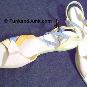 Hush Puppies Creme with Green under layer and multi color Bow Front open Toe Wedge Heel Shoes