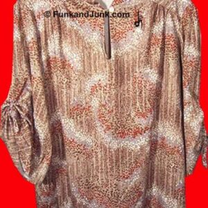 Impressionistic Trees with White Brick Red and Brown Leaves Bow Tied front 3/4 Sleeve Blouse