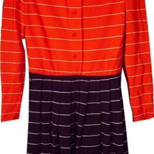Chuck Howard Boutique Orange top with Black Skirt with White Horizontal Lines Dress