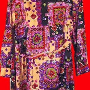 Mod Fluorescent Colors Floral Medallions and other Flourishes Hippy Dress with Matching Belt