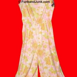 Sears White with Pastel Colored Flowers Women's one piece Bell Bottom lounge jumper