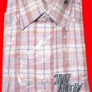 Block Tall Man Blue Brown and Rust Open Plaid Deadstock Short Sleeve Shirt with Package