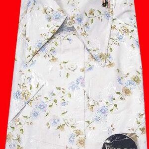 Leggs White with Blue and Brown flowers on Vines with Leaves Deadstock Short Sleeve Shirt with Package