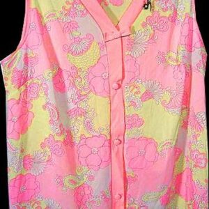 Hot Pink Edged with Hot Pink and Yellow Flowers and Amoebas Baby Doll Halter Top