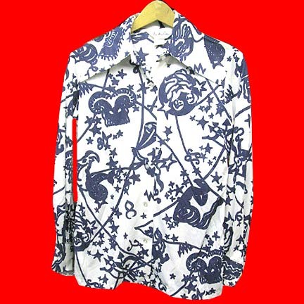 Lady Manhattan White with Blue Zodiac symbols long sleeve blouse