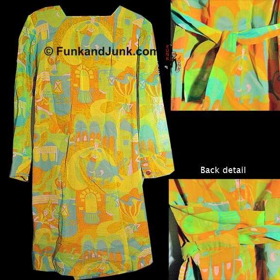 Fantastic Mod Bullfighter and Woman Flamenco Dancer in Hot Orange Yellow Green etc. Dress with Sheer Sleeves