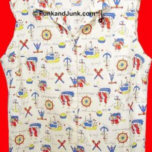 CoordiMates "Welcome Aboard" Nautical Themed 1950's Sleeveless Top with Ships Wheels Ships Anchors etc.
