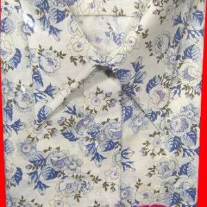 Campus Classic Off White with Blue and Purple Blooming Flowers Short Sleeve Shirt with Package