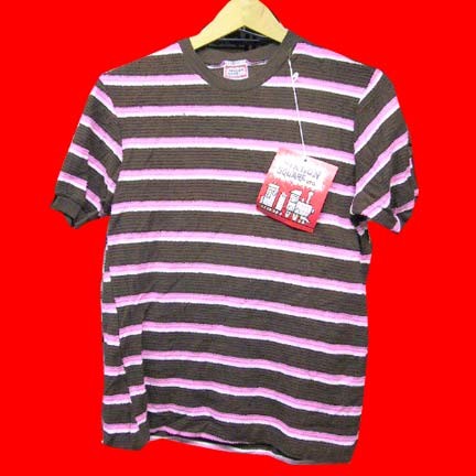 Station Square Ltd large Brown with smaller Pink and White horizontal lines combed Cotton short sleeve blouse