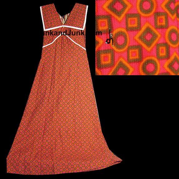 Deep Pink with Orange and Brown Circles Squares and Triangles Conran Design Original Screen Print Full Length Halter Dress