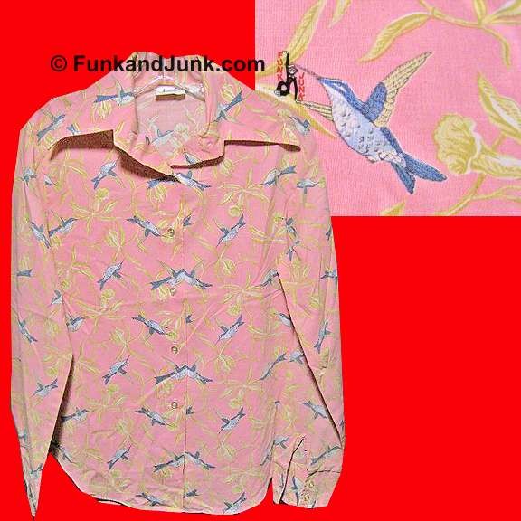 Shirt Accent Pink with Hummingbirds at Flowers Long Sleeve Shirt
