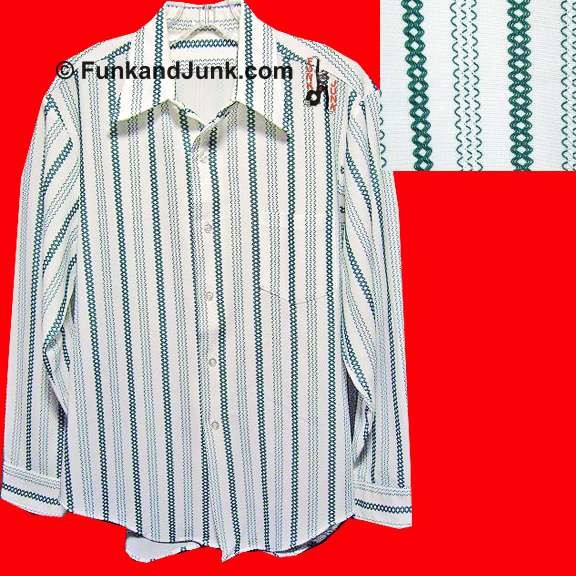 White with Green Chain and Green 3 Vertical Squiggle Long Sleeve Shirt