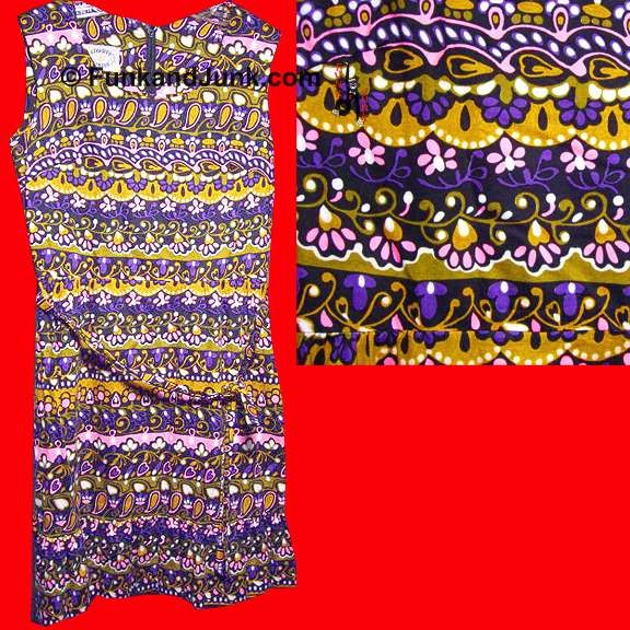 Liberty Circle Hot Pink Purple Tan Etc. Flower Teardrop and Scroll Design Sleeveless Dress with Ruffled Bottom & Matching Belt